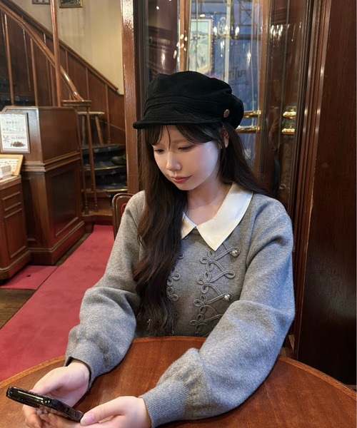mellowneon(メロウネオン)の「2wayサテンシャツレイヤードナポレオンニットワンピース(ワンピース・レディース・アイボリー/グレー/ブラウン・FREE)」の9枚目の写真