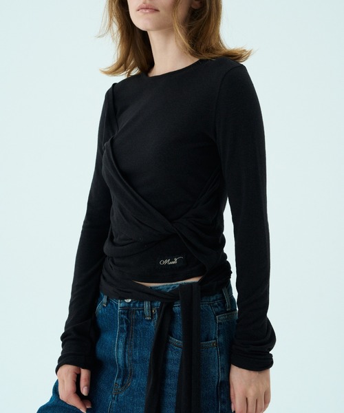 Mardi Mercredi(マルディメクルディ)の「TOP TIE DETAIL / トップ タイ ディテール(Tシャツ/カットソー・レディース・グレー/ブラック・FREE)」の2枚目の写真