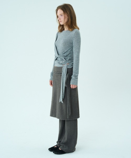 Mardi Mercredi(マルディメクルディ)の「TOP TIE DETAIL / トップ タイ ディテール(Tシャツ/カットソー・レディース・グレー/ブラック・FREE)」の8枚目の写真