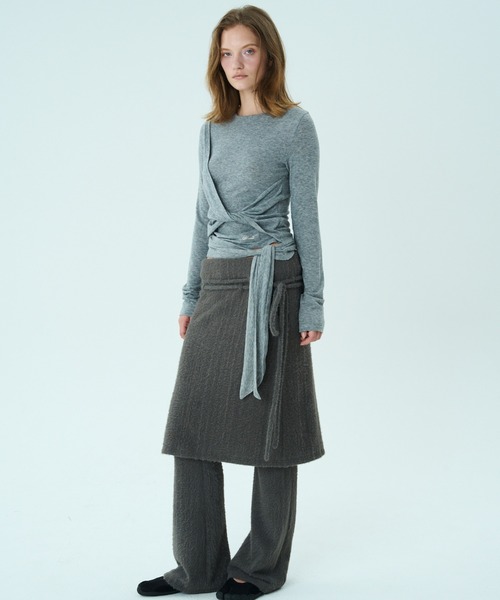 Mardi Mercredi(マルディメクルディ)の「TOP TIE DETAIL / トップ タイ ディテール(Tシャツ/カットソー・レディース・グレー/ブラック・FREE)」の7枚目の写真
