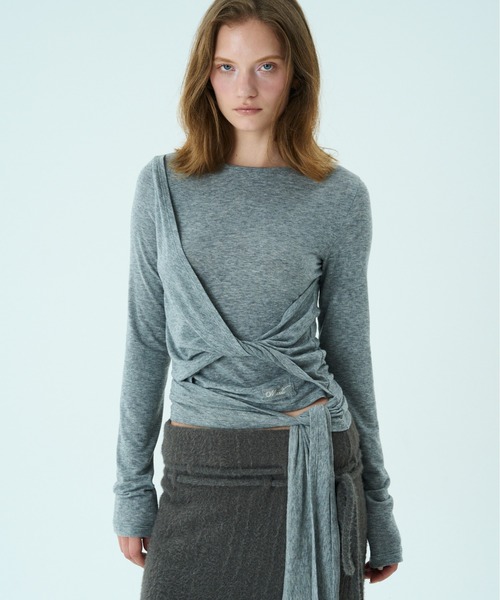 Mardi Mercredi(マルディメクルディ)の「TOP TIE DETAIL / トップ タイ ディテール(Tシャツ/カットソー・レディース・グレー/ブラック・FREE)」の3枚目の写真