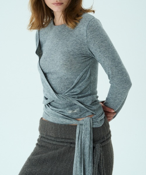 Mardi Mercredi(マルディメクルディ)の「TOP TIE DETAIL / トップ タイ ディテール(Tシャツ/カットソー・レディース・グレー/ブラック・FREE)」の6枚目の写真