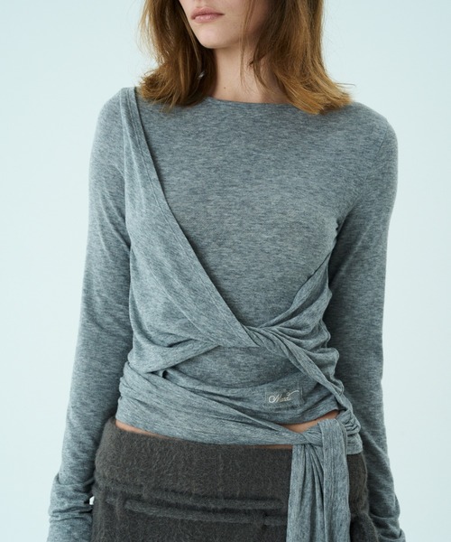 Mardi Mercredi(マルディメクルディ)の「TOP TIE DETAIL / トップ タイ ディテール(Tシャツ/カットソー・レディース・グレー/ブラック・FREE)」の5枚目の写真