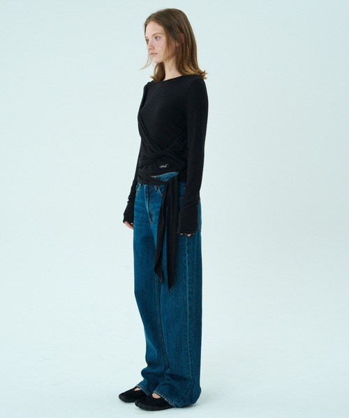 Mardi Mercredi(マルディメクルディ)の「TOP TIE DETAIL / トップ タイ ディテール(Tシャツ/カットソー・レディース・グレー/ブラック・FREE)」の15枚目の写真