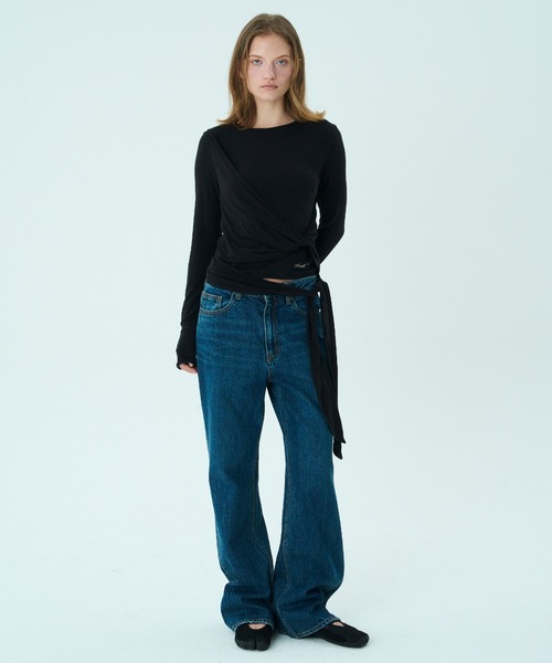 Mardi Mercredi(マルディメクルディ)の「TOP TIE DETAIL / トップ タイ ディテール(Tシャツ/カットソー・レディース・グレー/ブラック・FREE)」の12枚目の写真