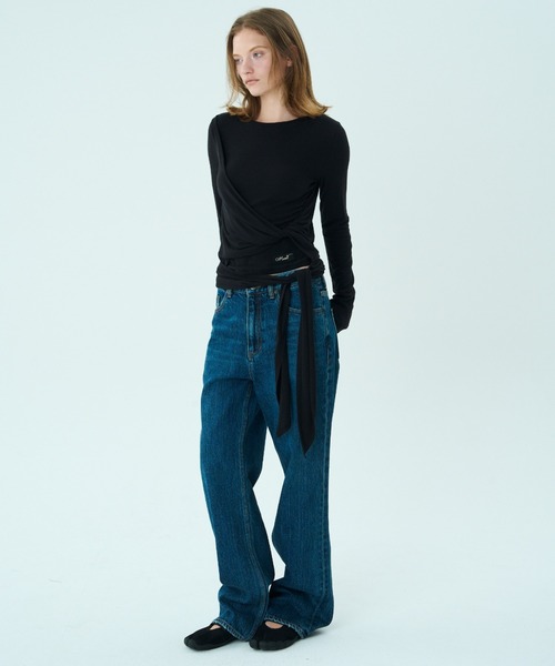Mardi Mercredi(マルディメクルディ)の「TOP TIE DETAIL / トップ タイ ディテール(Tシャツ/カットソー・レディース・グレー/ブラック・FREE)」の14枚目の写真