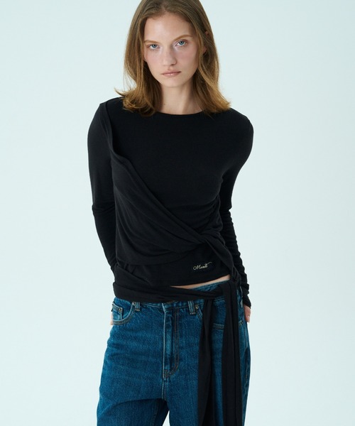 Mardi Mercredi(マルディメクルディ)の「TOP TIE DETAIL / トップ タイ ディテール(Tシャツ/カットソー・レディース・グレー/ブラック・FREE)」の9枚目の写真