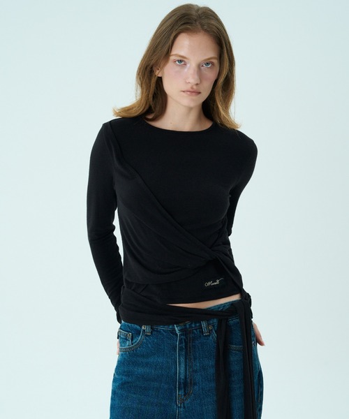 Mardi Mercredi(マルディメクルディ)の「TOP TIE DETAIL / トップ タイ ディテール(Tシャツ/カットソー・レディース・グレー/ブラック・FREE)」の10枚目の写真
