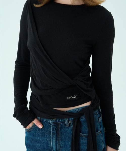 Mardi Mercredi(マルディメクルディ)の「TOP TIE DETAIL / トップ タイ ディテール(Tシャツ/カットソー・レディース・グレー/ブラック・FREE)」の11枚目の写真