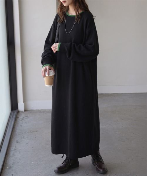 HUG.U（ハグユー）の「配色ラインニットワンピ（ワンピース・レディース・ブラック/アッシュブラウン/グレー・FREE）」の8枚目の写真