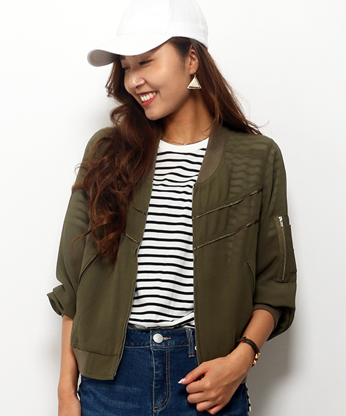 VENCEEXCHANGE(ヴァンスエクスチェンジ)の「シフォンMA-1 (MA-1・レディース・オフホワイト/ネイビー/ダークオリーブ・MEDIUM)」の2枚目の写真