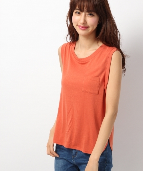 Heather（ヘザー）の「【冷感機能素材】ノースリポケTEE  724169（Tシャツ/カットソー・レディース・ホワイト/グレー/オレンジ系その他/ブラック・FREE）」の4枚目の写真