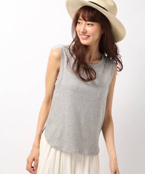 Heather（ヘザー）の「【冷感機能素材】ノースリポケTEE  724169（Tシャツ/カットソー・レディース・ホワイト/グレー/オレンジ系その他/ブラック・FREE）」の3枚目の写真