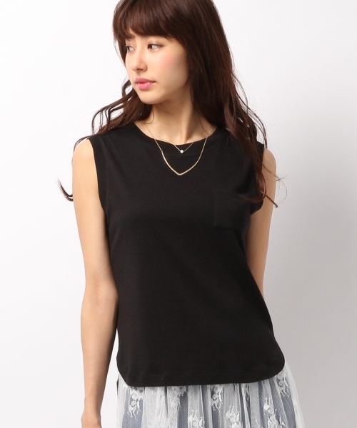 Heather（ヘザー）の「【冷感機能素材】ノースリポケTEE  724169（Tシャツ/カットソー・レディース・ホワイト/グレー/オレンジ系その他/ブラック・FREE）」の2枚目の写真