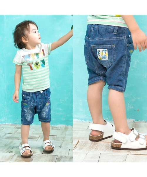 BIT'Z（ビッツ）の「サルエルラフデニムパンツ 6分丈（デニムパンツ・キッズ・ブルー/ネイビー・95/100/120/110/80/90）」の3枚目の写真