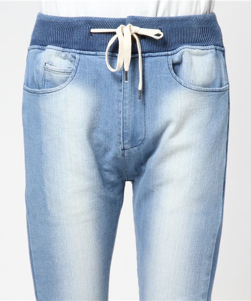 VIBGYOR（ヴィブジョー）の「サイドライン デニムジョガーパンツ  (RM)（デニムパンツ・メンズ・ブラック/ネイビー/サックスブルー/ホワイト・MEDIUM/LARGE/X-LARGE）」の7枚目の写真
