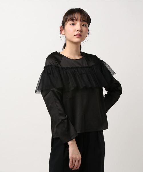 GeeRA(ジーラ)の「胸元チュールレース使いトップス(Tシャツ/カットソー・レディース・ブラック/チャコール・MEDIUM/LARGE/X-LARGE)」の5枚目の写真
