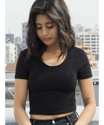 EVRIS | ラメボーダーショートTシャツ(Tシャツ/カットソー)