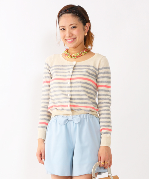 mystic（ミスティック）の「【mystic】 3ハイショクボーダーCD（カーディガン/ボレロ・レディース・ベージュ/オフホワイト/キャメル/ベージュ系その他・ﾌﾘ-）」の2枚目の写真