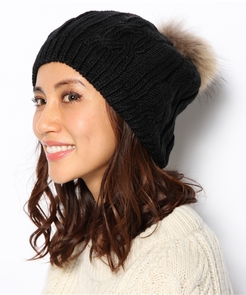 Ray BEAMS（レイビームス）の「□Ray BEAMS / ラクーンボンボンワッチ（ニットキャップ/ビーニー・レディース・ホワイト/グレー/ブラック・ONE SIZE）」の9枚目の写真