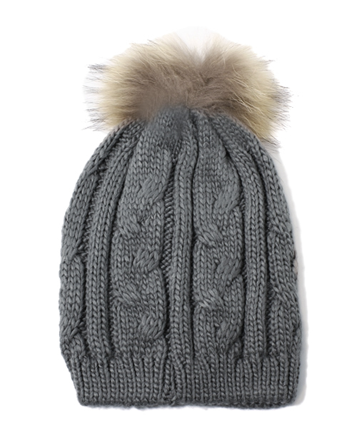 Ray BEAMS（レイビームス）の「□Ray BEAMS / ラクーンボンボンワッチ（ニットキャップ/ビーニー・レディース・ホワイト/グレー/ブラック・ONE SIZE）」の5枚目の写真