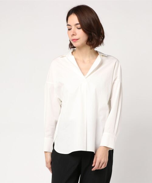 And A(アンドエー)の「And A アンドエー / ドロップショルダー Vネックシャツ スキッパーブラウス(シャツ/ブラウス・レディース・ベージュ/オフホワイト/カーキ/サックスブルー・1)」の2枚目の写真