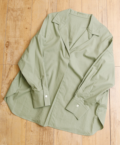 And A(アンドエー)の「And A アンドエー / ドロップショルダー Vネックシャツ スキッパーブラウス(シャツ/ブラウス・レディース・ベージュ/オフホワイト/カーキ/サックスブルー・1)」の3枚目の写真