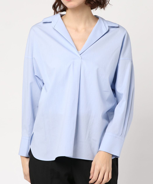 And A(アンドエー)の「And A アンドエー / ドロップショルダー Vネックシャツ スキッパーブラウス(シャツ/ブラウス・レディース・ベージュ/オフホワイト/カーキ/サックスブルー・1)」の4枚目の写真