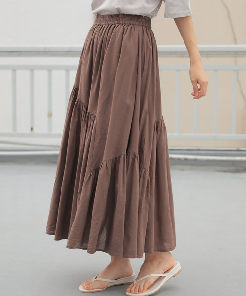 AMERICAN HOLIC（アメリカンホリック）の「アシンメトリー切替ギャザーロングスカート（スカート・レディース・ブラック/パープル/ネイビー/ブラウン/ターコイズブルー/モカ/ストライプ/その他14・FREE）」の3枚目の写真