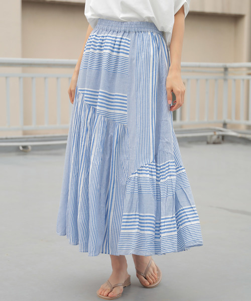 AMERICAN HOLIC（アメリカンホリック）の「アシンメトリー切替ギャザーロングスカート（スカート・レディース・ブラック/パープル/ネイビー/ブラウン/ターコイズブルー/モカ/ストライプ/その他14・FREE）」の8枚目の写真