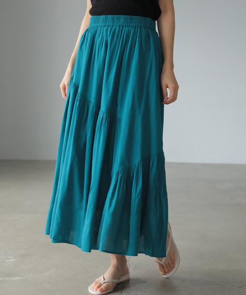 AMERICAN HOLIC（アメリカンホリック）の「アシンメトリー切替ギャザーロングスカート（スカート・レディース・ブラック/パープル/ネイビー/ブラウン/ターコイズブルー/モカ/ストライプ/その他14・FREE）」の6枚目の写真