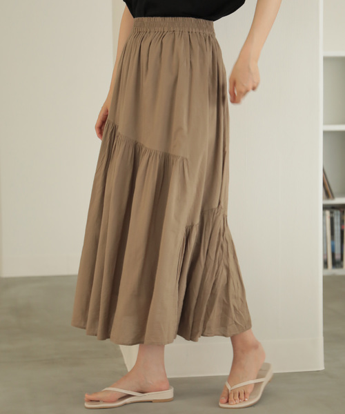 AMERICAN HOLIC（アメリカンホリック）の「アシンメトリー切替ギャザーロングスカート（スカート・レディース・ブラック/パープル/ネイビー/ブラウン/ターコイズブルー/モカ/ストライプ/その他14・FREE）」の4枚目の写真