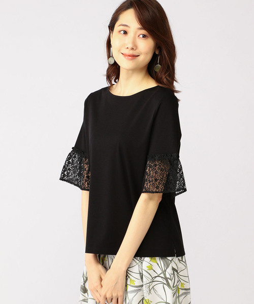 A/C DESIGN BY ALPHA CUBIC（エーシーデザインバイアルファキュービック）の「レース袖ブルオーバー（Tシャツ/カットソー・レディース・オフホワイト/ブラック・M size/L size）」の2枚目の写真