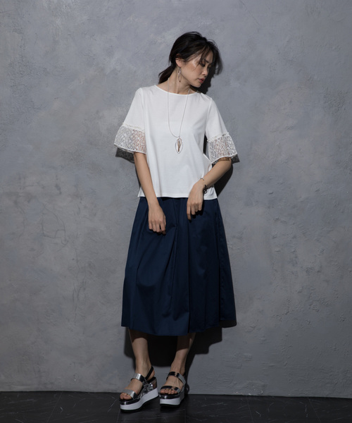 A/C DESIGN BY ALPHA CUBIC（エーシーデザインバイアルファキュービック）の「レース袖ブルオーバー（Tシャツ/カットソー・レディース・オフホワイト/ブラック・M size/L size）」の8枚目の写真