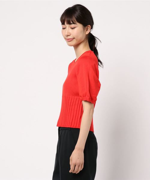 KOBE LETTUCE（コウベレタス）の「［WEARISTA近藤千尋さんコラボ］編み地切り替えバルーンスリーブサマーリブニット（ニット/セーター・レディース・ブラック/ベージュ/ブラウン/レッド/オフホワイト/イエロー/グリーン/ネイビー/ピンク/ダークオレンジ/ホワイト系その他/オレンジ/パープル系その他/ミント・FREE）」の16枚目の写真