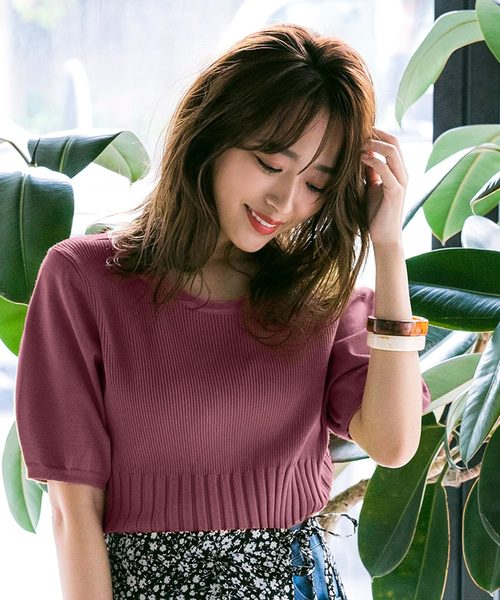 KOBE LETTUCE（コウベレタス）の「［WEARISTA近藤千尋さんコラボ］編み地切り替えバルーンスリーブサマーリブニット（ニット/セーター・レディース・ブラック/ベージュ/ブラウン/レッド/オフホワイト/イエロー/グリーン/ネイビー/ピンク/ダークオレンジ/ホワイト系その他/オレンジ/パープル系その他/ミント・FREE）」の11枚目の写真