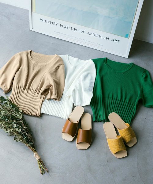 KOBE LETTUCE（コウベレタス）の「［WEARISTA近藤千尋さんコラボ］編み地切り替えバルーンスリーブサマーリブニット（ニット/セーター・レディース・ブラック/ベージュ/ブラウン/レッド/オフホワイト/イエロー/グリーン/ネイビー/ピンク/ダークオレンジ/ホワイト系その他/オレンジ/パープル系その他/ミント・FREE）」の17枚目の写真