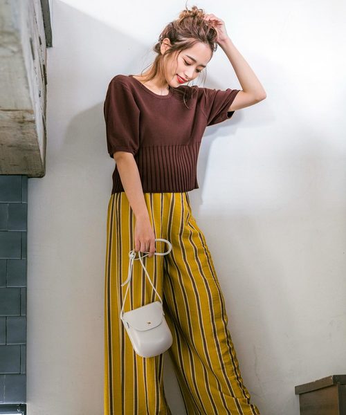 KOBE LETTUCE（コウベレタス）の「［WEARISTA近藤千尋さんコラボ］編み地切り替えバルーンスリーブサマーリブニット（ニット/セーター・レディース・ブラック/ベージュ/ブラウン/レッド/オフホワイト/イエロー/グリーン/ネイビー/ピンク/ダークオレンジ/ホワイト系その他/オレンジ/パープル系その他/ミント・FREE）」の21枚目の写真