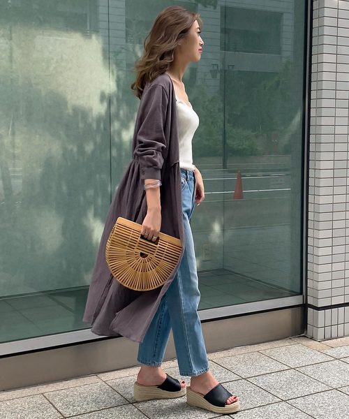 KOBE LETTUCE（コウベレタス）の「リネンタッチカシュクール2Wayガウンマキシワンピース【セットアップOK】（ワンピース・レディース・ブラック/ベージュ/オフホワイト/オレンジ/ライトカーキ/ブラウン/チャコールグレー・FREE）」の4枚目の写真