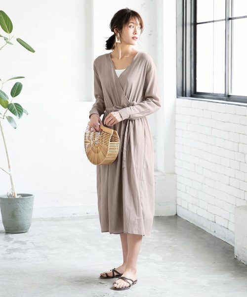 KOBE LETTUCE（コウベレタス）の「リネンタッチカシュクール2Wayガウンマキシワンピース【セットアップOK】（ワンピース・レディース・ブラック/ベージュ/オフホワイト/オレンジ/ライトカーキ/ブラウン/チャコールグレー・FREE）」の12枚目の写真