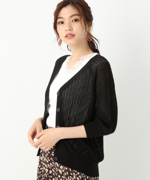 GLOBAL WORK（グローバルワーク）の「洗えるスカシアミカーディガン/843829（カーディガン/ボレロ・レディース・ホワイト/ベージュ/ブラック・LARGE/MEDIUM）」の3枚目の写真