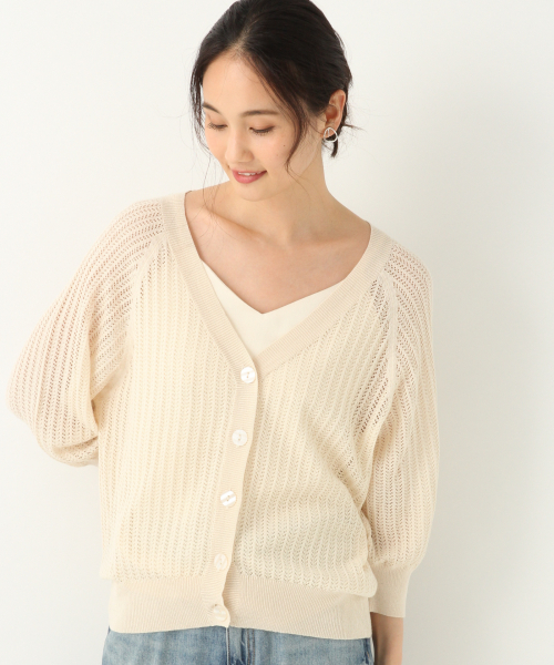 GLOBAL WORK（グローバルワーク）の「洗えるスカシアミカーディガン/843829（カーディガン/ボレロ・レディース・ホワイト/ベージュ/ブラック・LARGE/MEDIUM）」の7枚目の写真