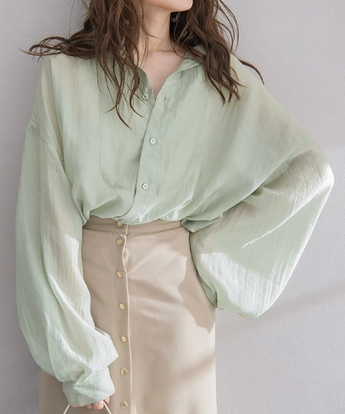 Pierrot（ピエロ）の「ヘンリーネックシアーシャツ（シャツ/ブラウス・レディース・ブラウン系その他/アイボリー/ミント/ベージュ・M）」の4枚目の写真