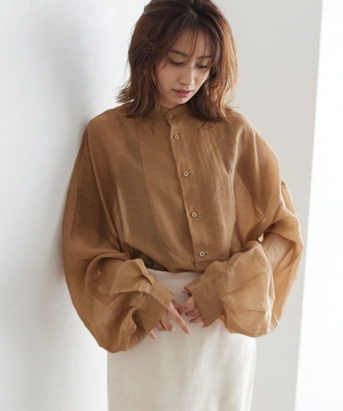 Pierrot（ピエロ）の「ヘンリーネックシアーシャツ（シャツ/ブラウス・レディース・ブラウン系その他/アイボリー/ミント/ベージュ・M）」の5枚目の写真