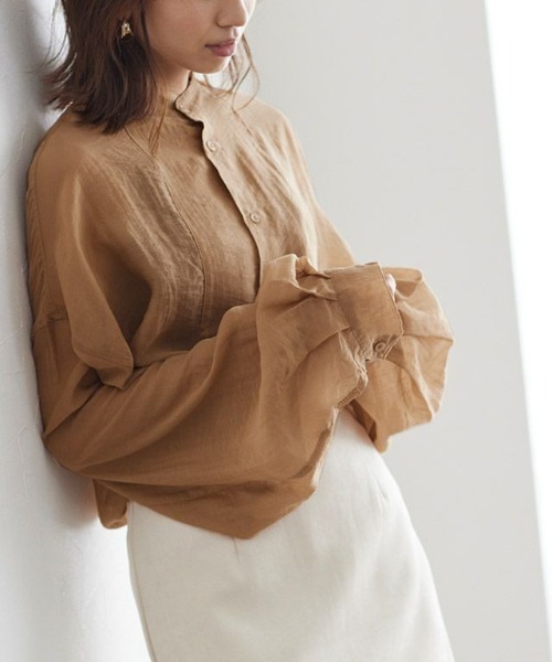 Pierrot（ピエロ）の「ヘンリーネックシアーシャツ（シャツ/ブラウス・レディース・ブラウン系その他/アイボリー/ミント/ベージュ・M）」の8枚目の写真
