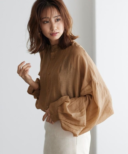 Pierrot（ピエロ）の「ヘンリーネックシアーシャツ（シャツ/ブラウス・レディース・ブラウン系その他/アイボリー/ミント/ベージュ・M）」の9枚目の写真