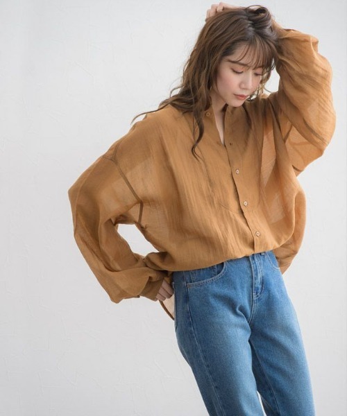 Pierrot（ピエロ）の「ヘンリーネックシアーシャツ（シャツ/ブラウス・レディース・ブラウン系その他/アイボリー/ミント/ベージュ・M）」の14枚目の写真