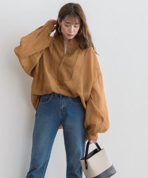 Pierrot（ピエロ）の「ヘンリーネックシアーシャツ（シャツ/ブラウス・レディース・ブラウン系その他/アイボリー/ミント/ベージュ・M）」の16枚目の写真