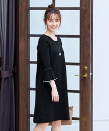【洗える】ミラノリブ編みのフレア袖ニットワンピース
