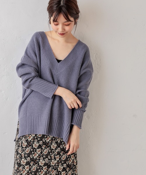 natural couture（ナチュラルクチュール）の「深V畦袖口カールニット（ニット/セーター・レディース・ベージュ/カーキ/ブルー/グリーン/アイボリー・FREE）」の19枚目の写真